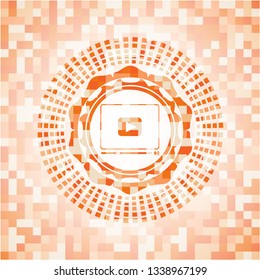 video player icon inside abstract orange mosaic emblem