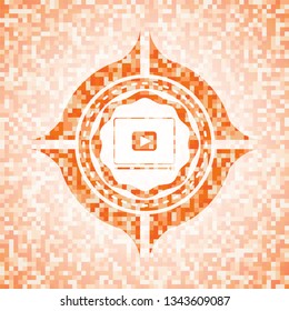 video player icon inside abstract orange mosaic emblem with background