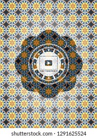 video player icon inside arabesque emblem. arabic decoration.