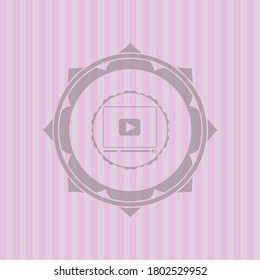 video player icon inside badge with pink background. Elegant design. 