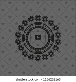 video player icon inside black emblem. Vintage.