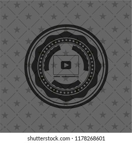 video player icon inside black emblem. Vintage.