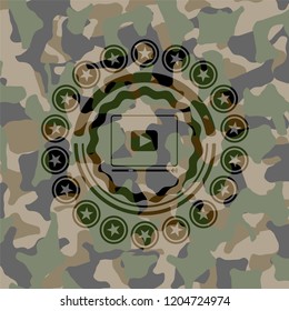 video player icon inside camouflage emblem