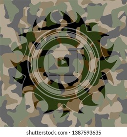 video player icon inside camouflage emblem