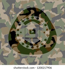 video player icon inside camouflaged emblem