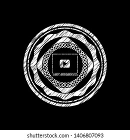 video player icon inside chalkboard emblem