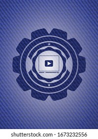 video player icon inside emblem with jean high quality background
