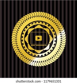 video player icon inside gold emblem or badge