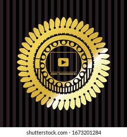 video player icon inside gold emblem or badge