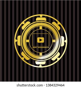video player icon inside golden badge