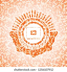 video player icon inside orange mosaic emblem with background