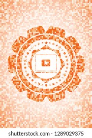 video player icon inside orange mosaic emblem
