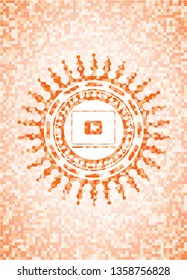video player icon inside orange mosaic emblem with background