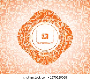 video player icon inside orange mosaic emblem with background