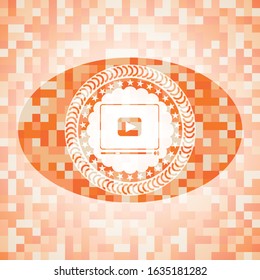 video player icon inside orange mosaic emblem with background
