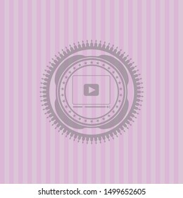 video player icon inside pink emblem. Retro