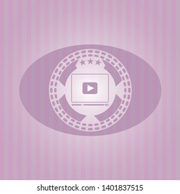 video player icon inside realistic pink emblem