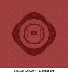 video player icon inside red emblem. Retro