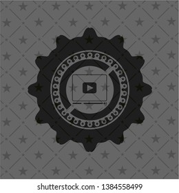 video player icon inside retro style black emblem