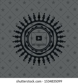 video player icon inside retro style black emblem