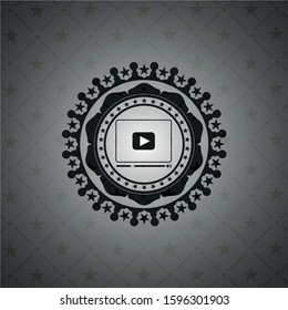 video player icon inside retro style black emblem
