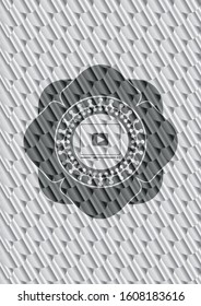 video player icon inside silver emblem or badge. Scales pattern. Vector Illustration. Detailed.