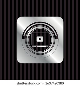 video player icon inside silver shiny badge