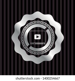 video player icon inside silvery emblem or badge