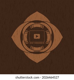Videospielsymbol in Vintage-Holzemblem. 