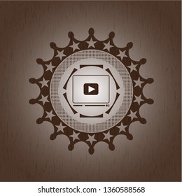 video player icon inside wood emblem. Vintage.
