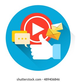 Video Player Icon Like Comments Social Network Communication Flat Vector Illustration