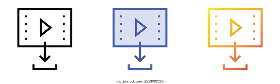 video player icon. Linear, Blue Fill and Gradient Style Design Isolated On White Background