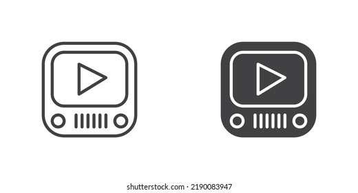 Video player icon. Media player line and glyph version, outline and filled vector sign. linear and full pictogram. Symbol, logo illustration. Different style icons set