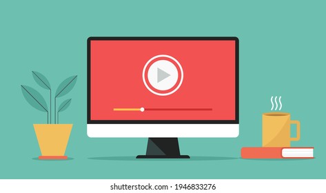 video player icon computer  concept webinar  business online training  education e  learning   video tutorial  flat vector design illustration