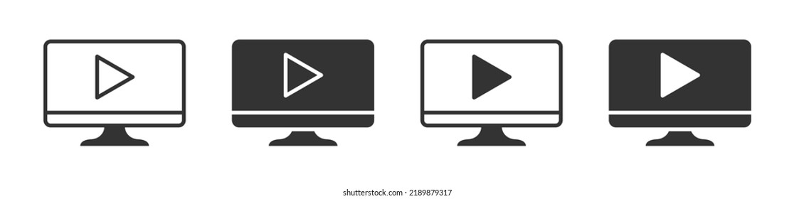Video player icon on a computer monitor. Vector illustration.