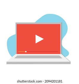 video player icon on laptop computer, concept of webinar, business online training, education or e-learning 