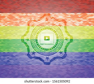 video player icon on mosaic background with the colors of the LGBT flag