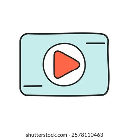 Video player icon in outline style. Vector illustration on white background.