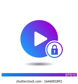 video player icon and padlock against a white background