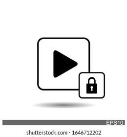 video player icon and padlock against a white background