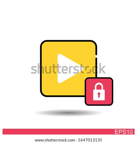 video player icon and padlock against a white background