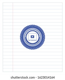 video player icon pen draw. Blue ink. Vector Illustration. Detailed.