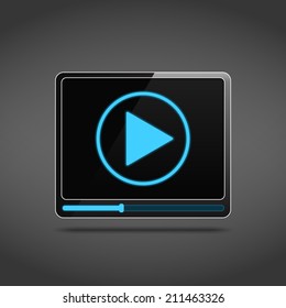 Video player icon with play button and progress bar, vector eps10 illustration