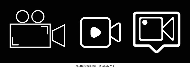 Video player icon set.  camera, live, cinema, multimedia, film. design eps 10