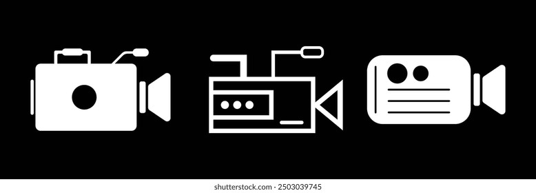 Video player icon set.  camera, live, cinema, multimedia, film. design eps 10