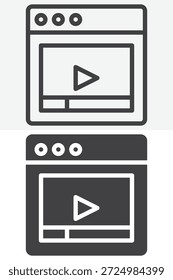 Video player icon set in different style. Line, outline and solid vector icon with editable stroke. Media sign and symbol with play button for video icon use.