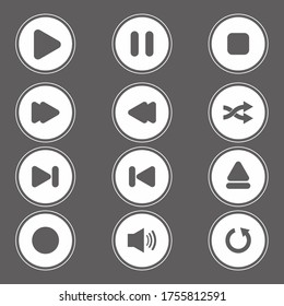 Video player icon set. Media player collection, simple black and white web symbols for video formats and content. Vector flat style cartoon illustration