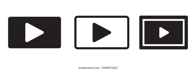 Video player icon set silhouette vector isolated on white background