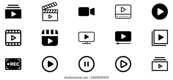 Video player icon set vector illustration isolated on a white background.