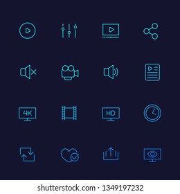 video player icons, linear vector